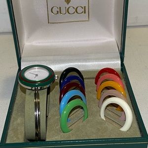 AUTHENTIC GUCCI CHANGE BEZEL 11/12 COLOUR SLIVER BRACELET QUARTZ WATCH WRIST 6.5